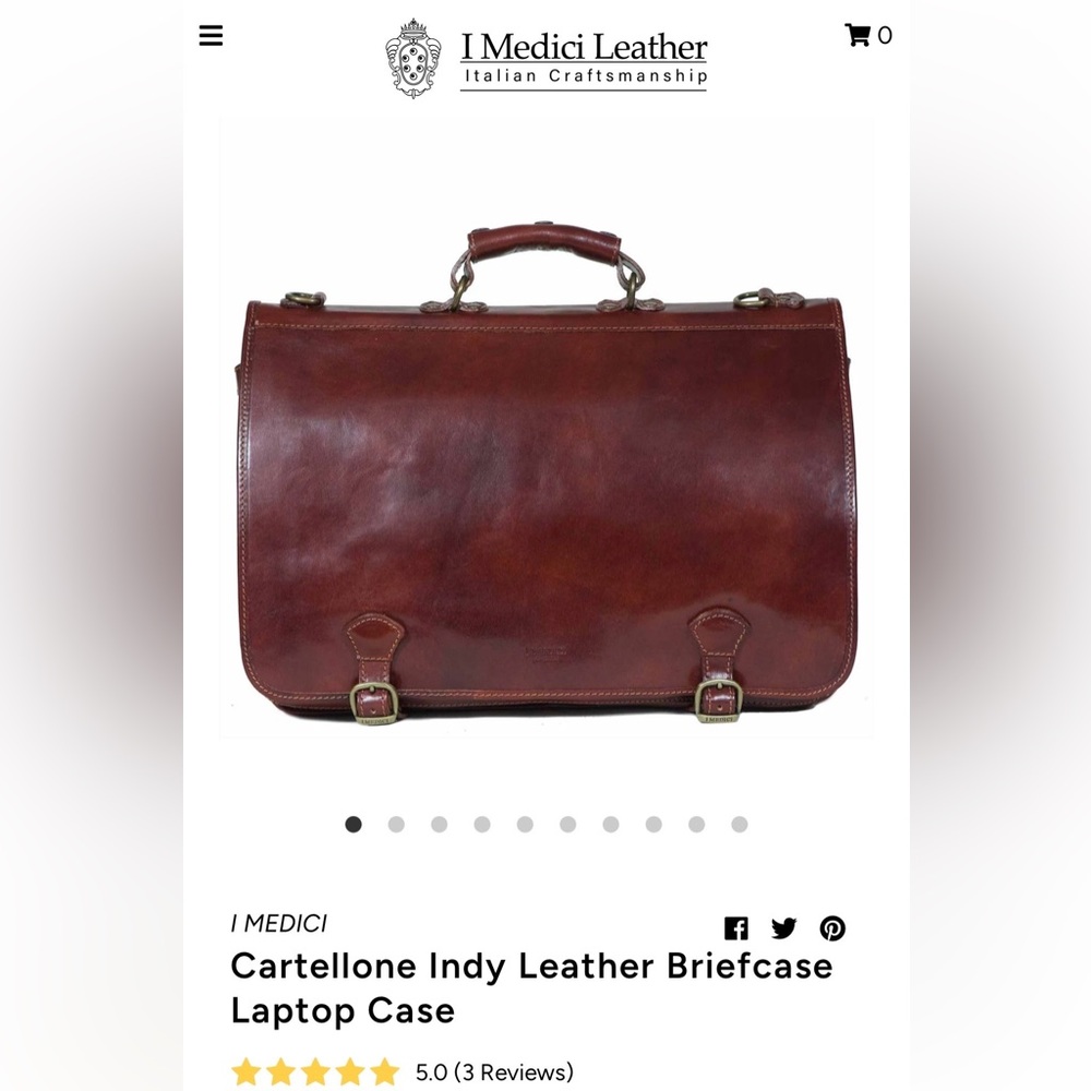 I Medici Firenze Cartellone Indy Italian Leather Briefcase Laptop Bag 17” Brown